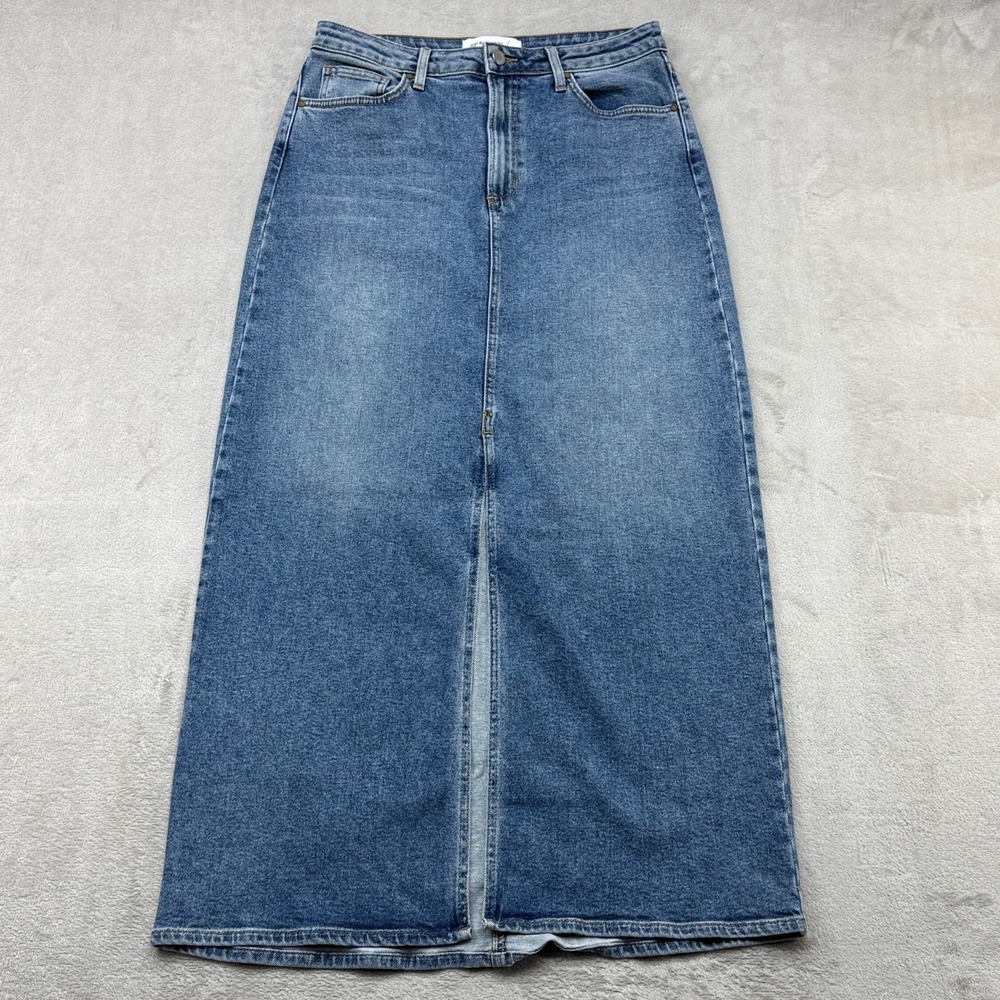 Just Black Denim Maxi Skirt Women's L Blue Front Slit High Waist Boho Streetwear